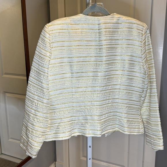 JS collections formal, twinset top and jacket, ivory Gold metallic stripe Sz 16 - Picture 5 of 16